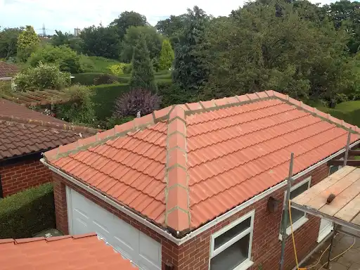 Stage 3 (Progress): High-angle view of tiling layout structure and battens installation