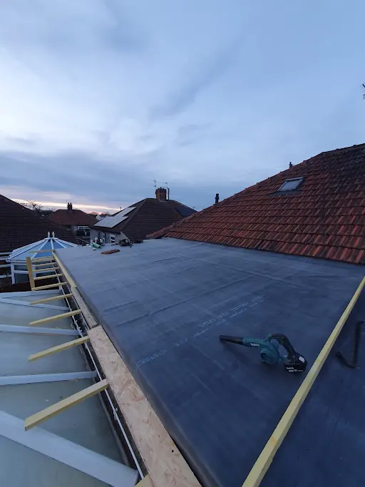 EPDM rubber membrane laid over the new deck